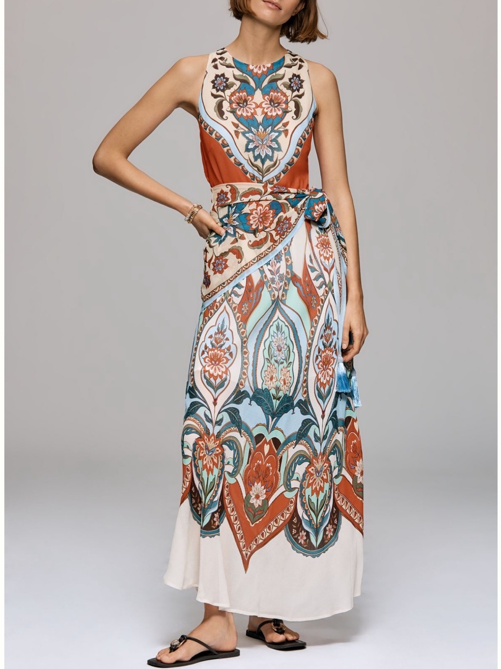 New FARM Rio x Anthropologie Fit and Flare Nirvana Tapestry Maxi Dress